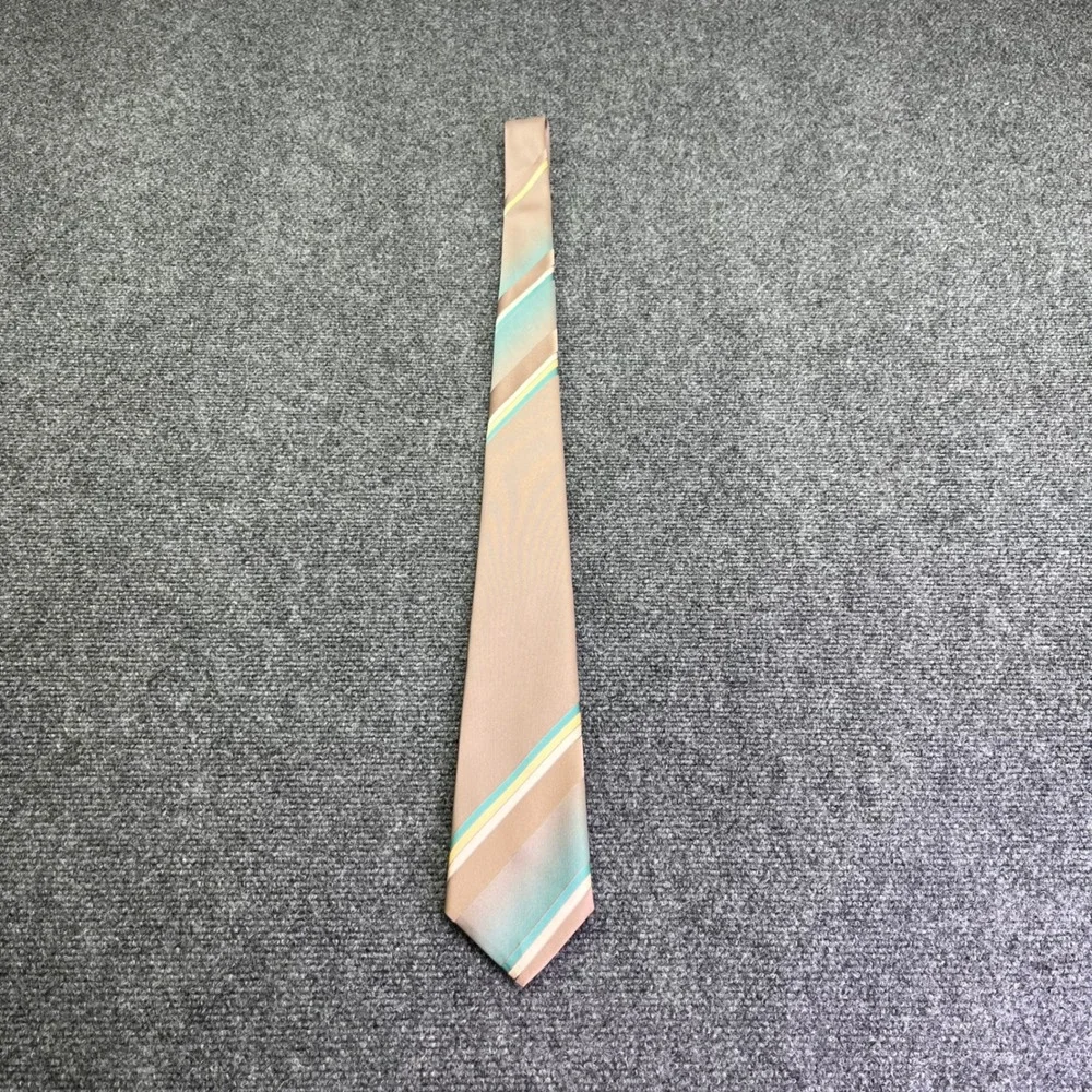 Vintage Envoy Necktie Brown Teal‎ Striped Vintage Retro Wide Blade Polyester Tie